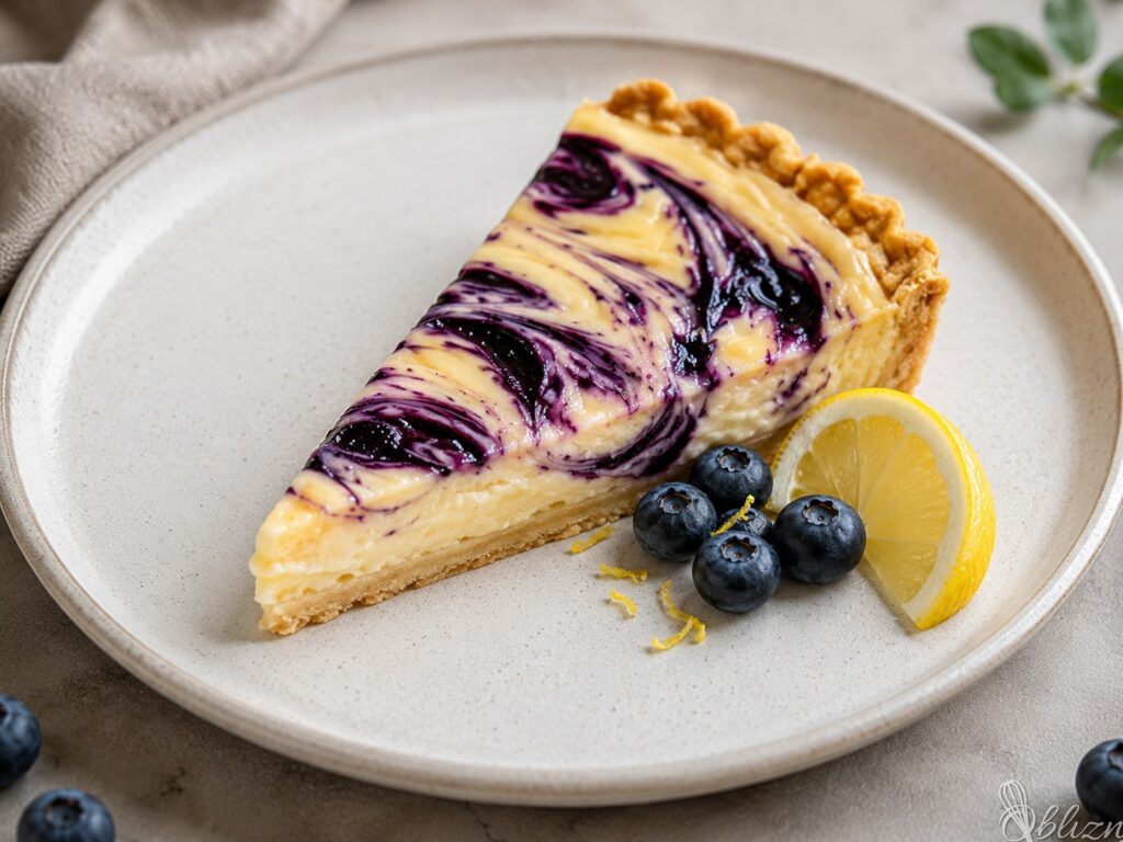 Kos ohlajene limonine pite z borovnicami na krožniku
