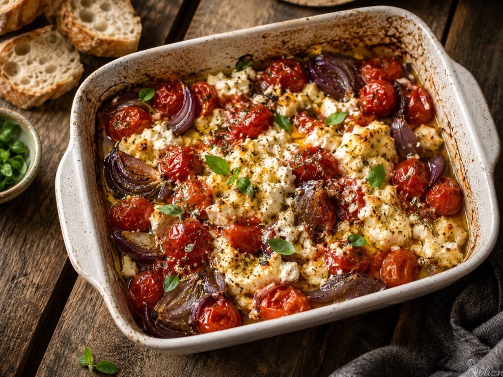 Kremna feta pomešana s sokom pečenih paradižnikov