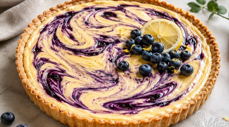 Limonina pita z borovničevim vrtincem in svežimi borovnicami