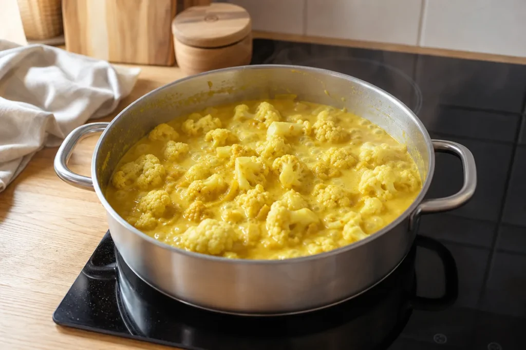 Cvetačni kari s kokosovim mlekom in špinačo – korak 3