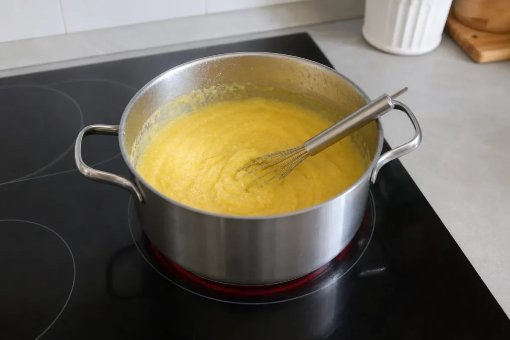 Kuhanje polente v loncu na kuhalni plošči – korak 1