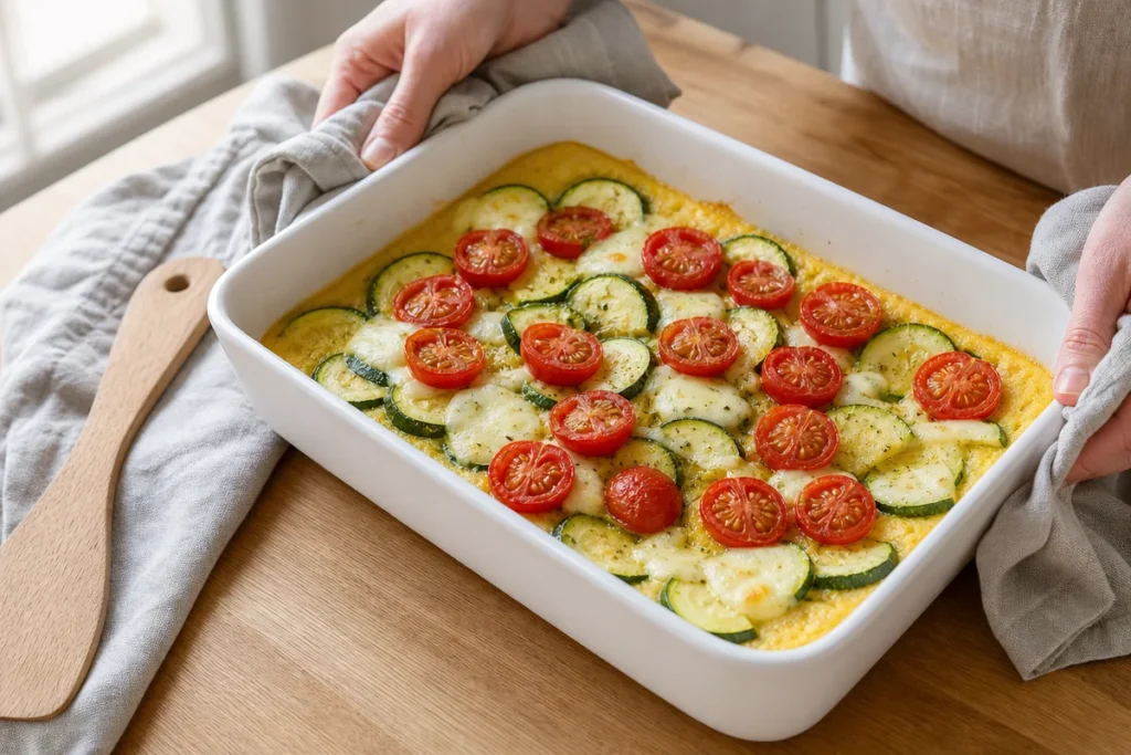 Pečena polenta s češnjevim paradižnikom, bučkami in mocarelo – korak 4