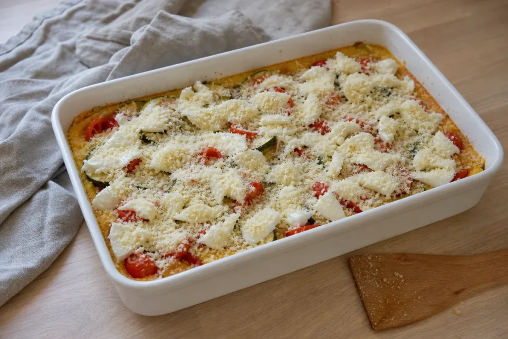 Pečena polenta s češnjevim paradižnikom, bučkami in mocarelo – korak 5