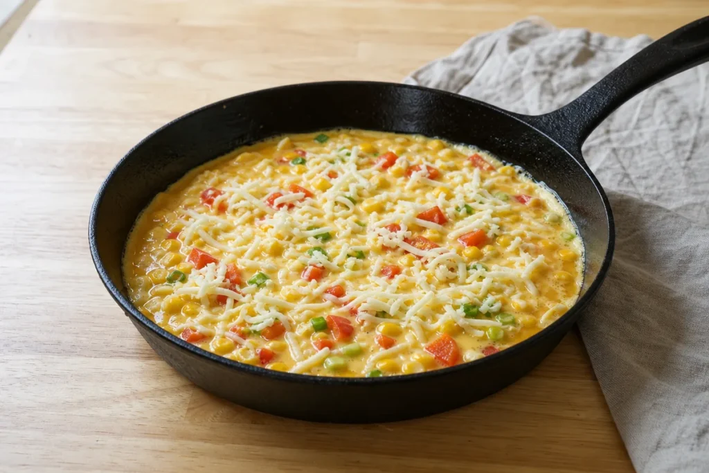 Poletna koruzna fritata s papriko in mlado čebulo – sestavimo fritato