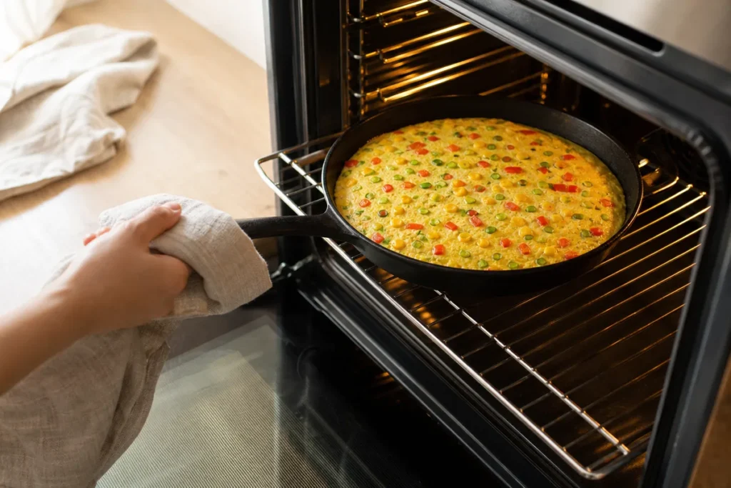 Poletna koruzna fritata s papriko in mlado čebulo – spečemo