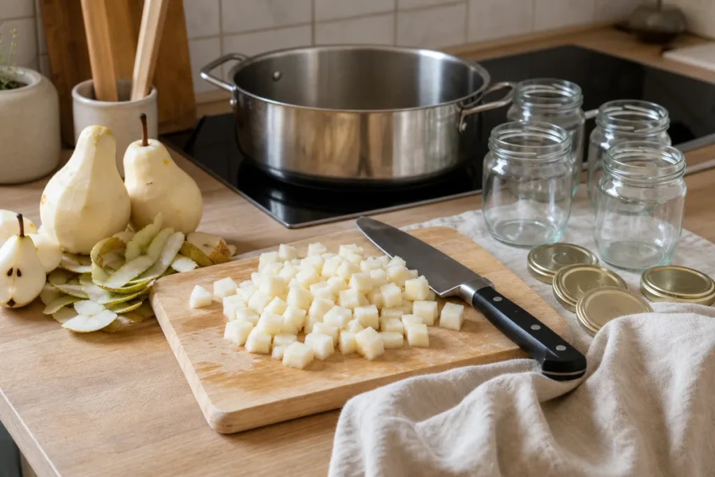 Hruškov čatni s čebulo, gorčico in cimetom – korak 1