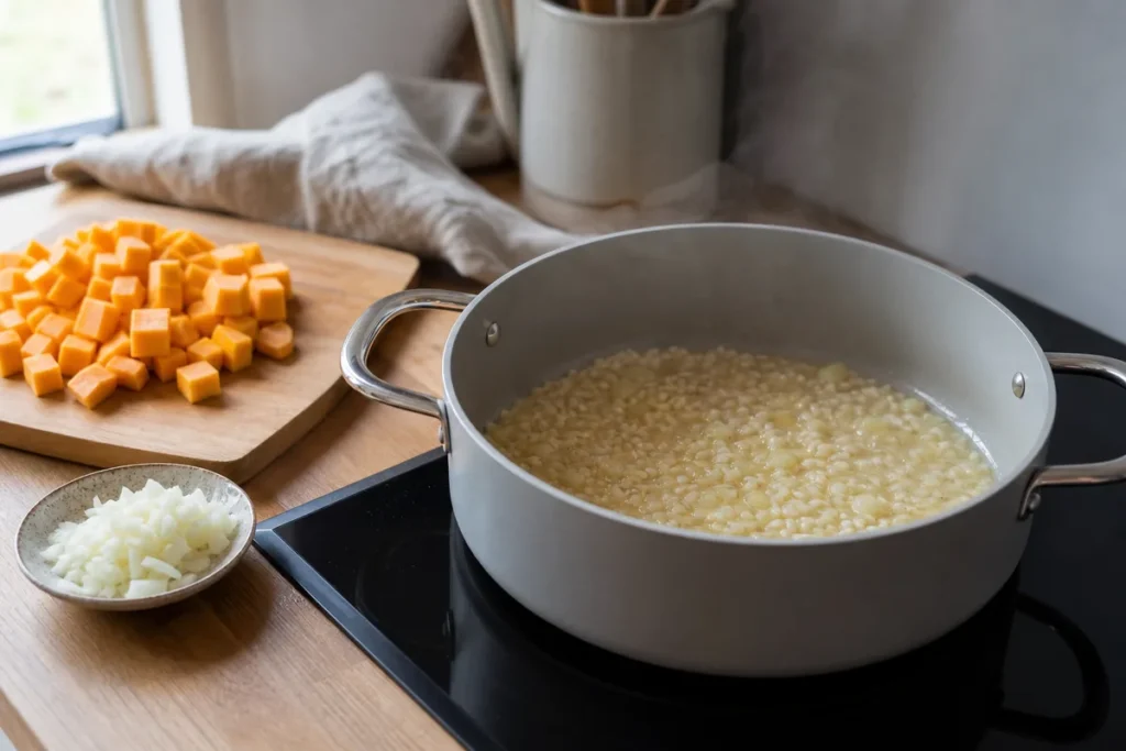 Kremna bučna rižota z žajbljem in parmezanom – korak 1