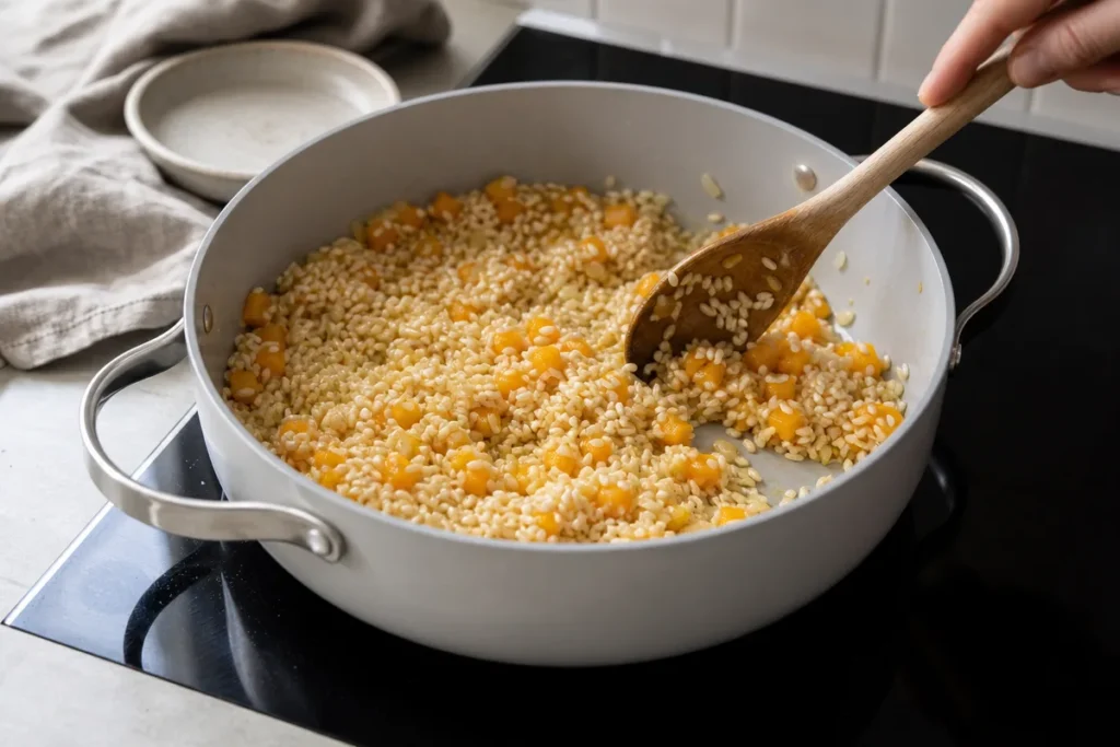 Kremna bučna rižota z žajbljem in parmezanom – korak 3