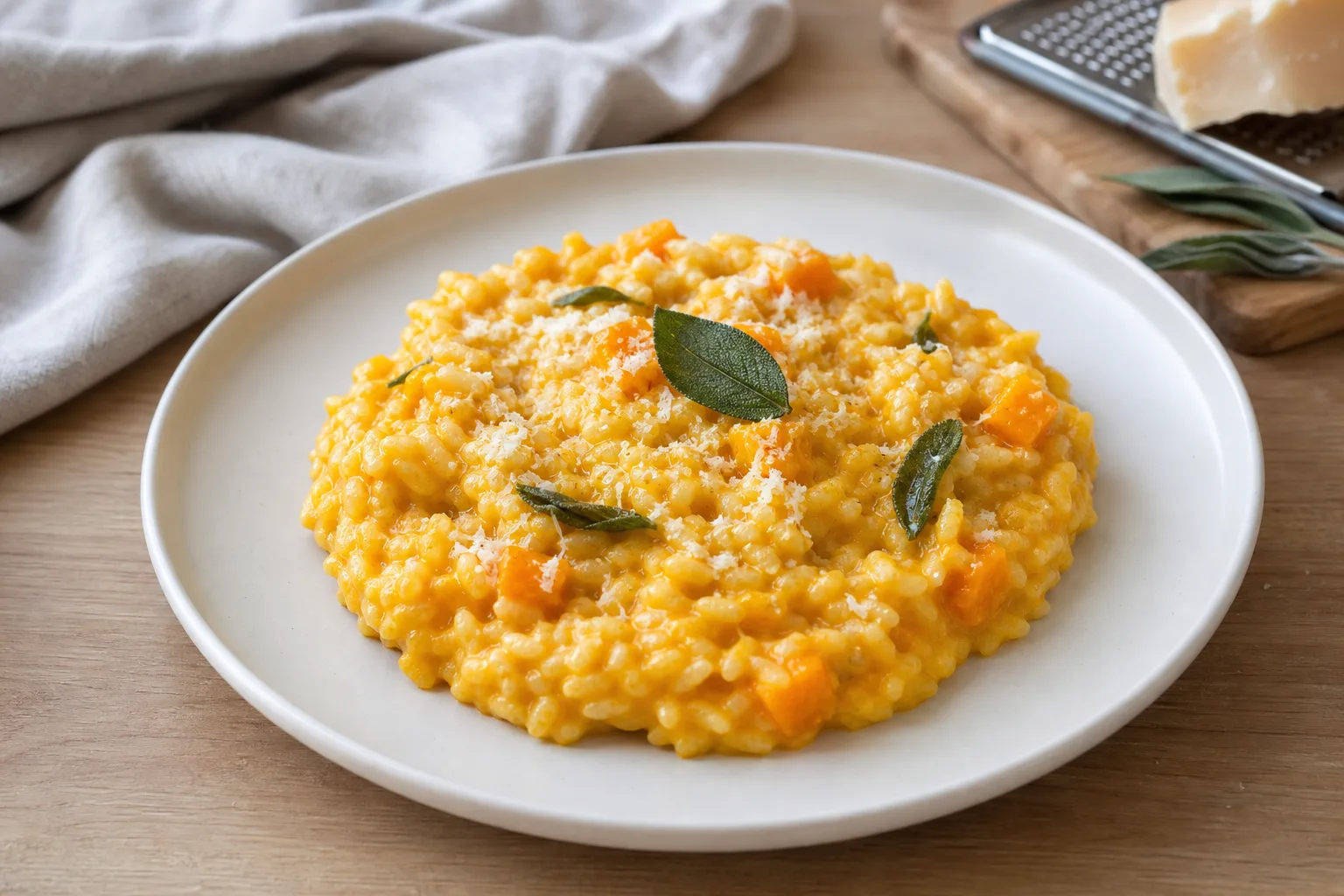 Kremna bučna rižota z žajbljem in parmezanom