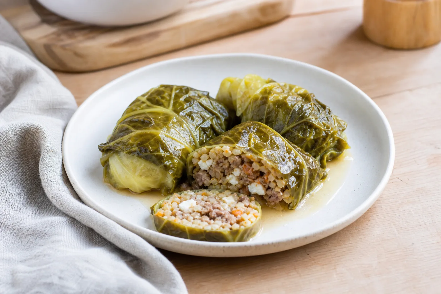 Ohrovtovi zvitki s proseno kašo in mletim mesom