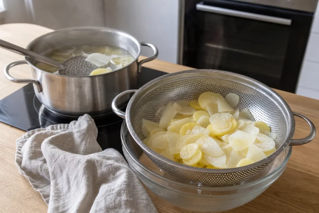 Gratinirana koleraba s krompirjem in šunko – korak 1