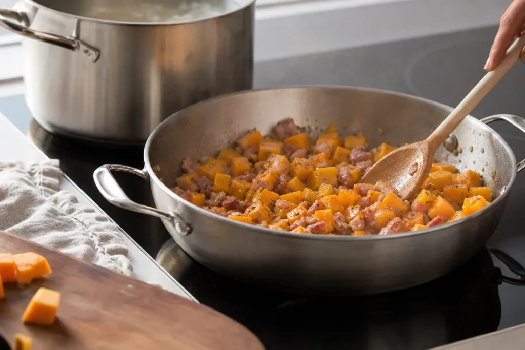 Penne z bučo in panceto – korak 2